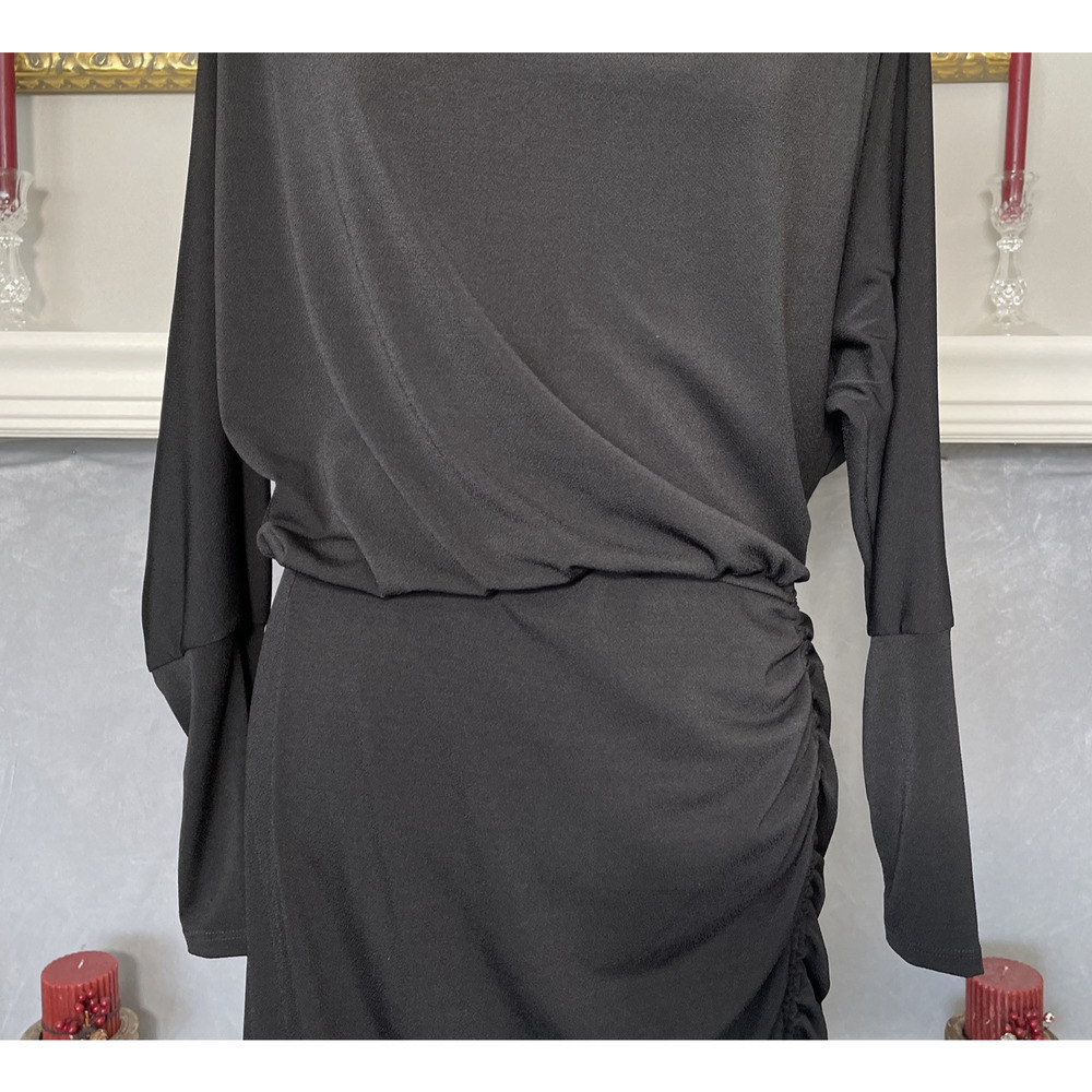 White Birch Black Rucked Draped Cowl Neck Dress Large - Picture 3 of 10